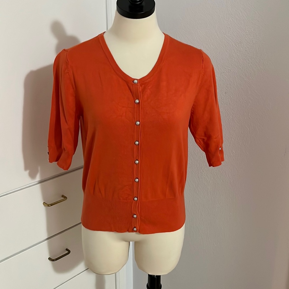 EUC Premise Brand Orange Cardigan with Pearl Buttons Detail Sz Large